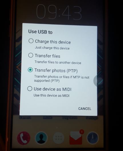 USB for Photo transfer in Android 7.0 