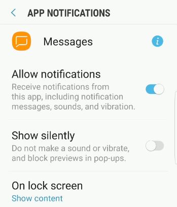 No Notification Alerts from Messaging app on Samsung Galaxy S8
