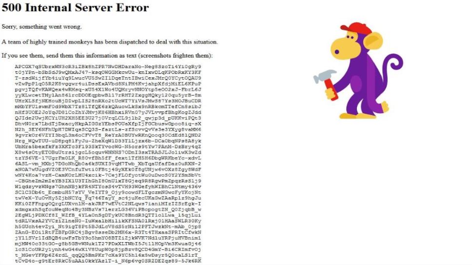 YouTube 500 Internal Server Error sorry,something went wrong
