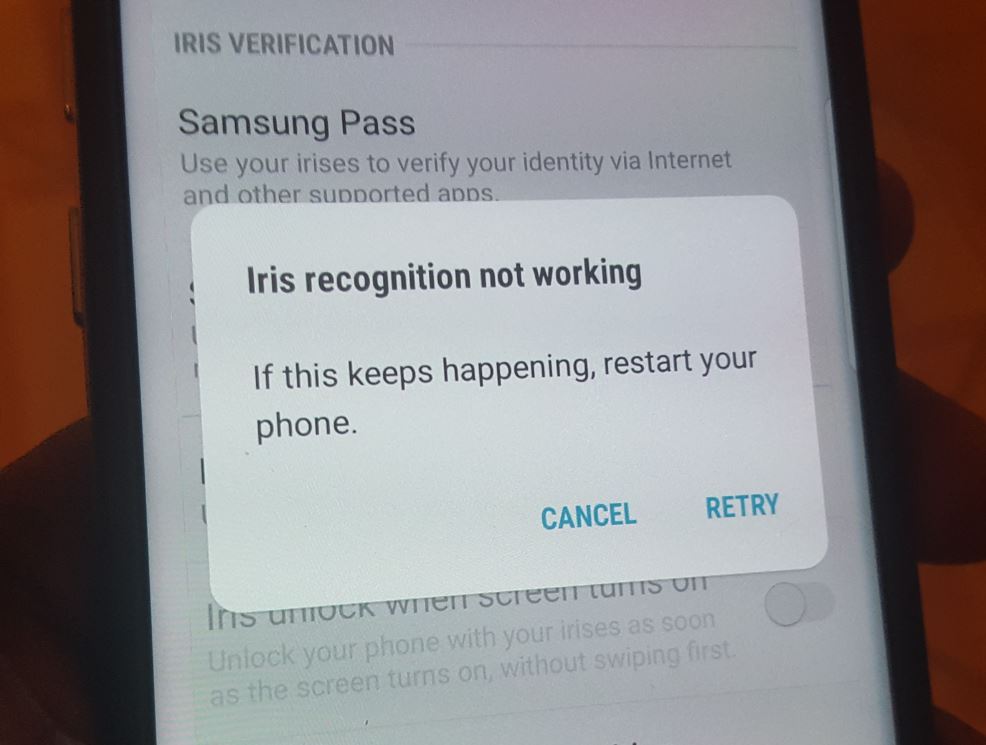 Iris Scanner, Face recognition, Front Camera Stop working on Galaxy S8