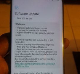 Galaxy S8 August Software update or security Patch changes