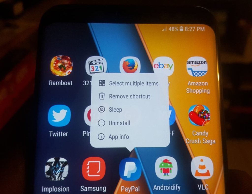 Samsung Galaxy S8 Menu Not Showing when long pressing App icons