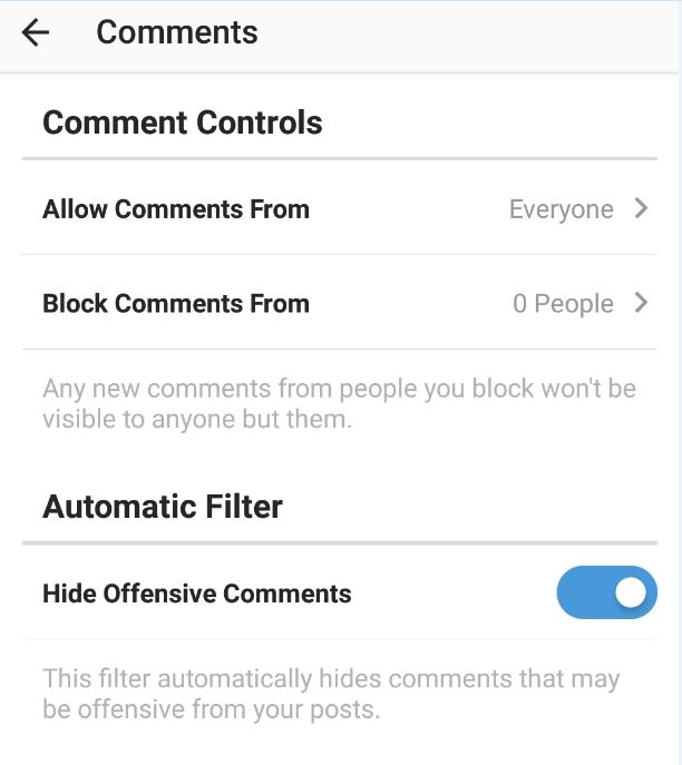 Instagram Control Who Comments on your Posts
