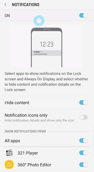 Show or hide Lock screen notification content Galaxy S8