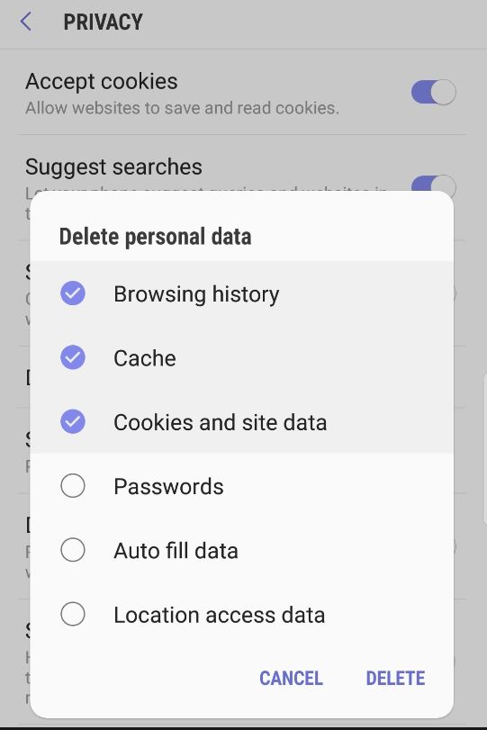 Clear Web Browsing History on the Galaxy S8