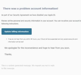 We've Disabled your Apple ID Fake email