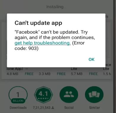 Can't Update App Error Code: 903 Google Play Store