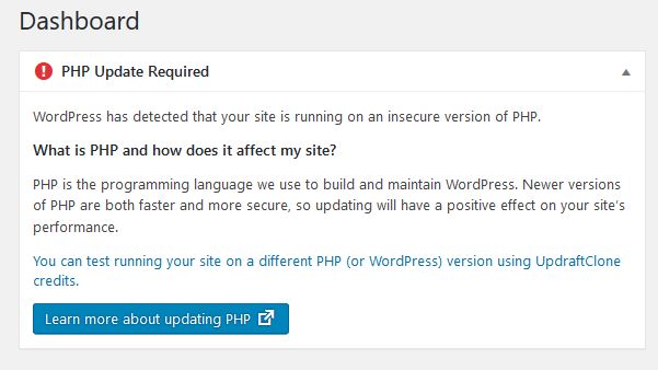 PHP update Required WordPress website on Hostgator