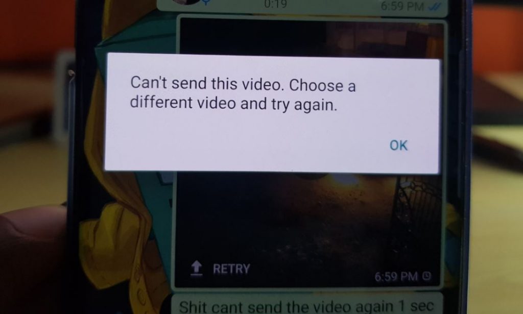 Whatsapp Can't send this Video.Choose a different Video and try again