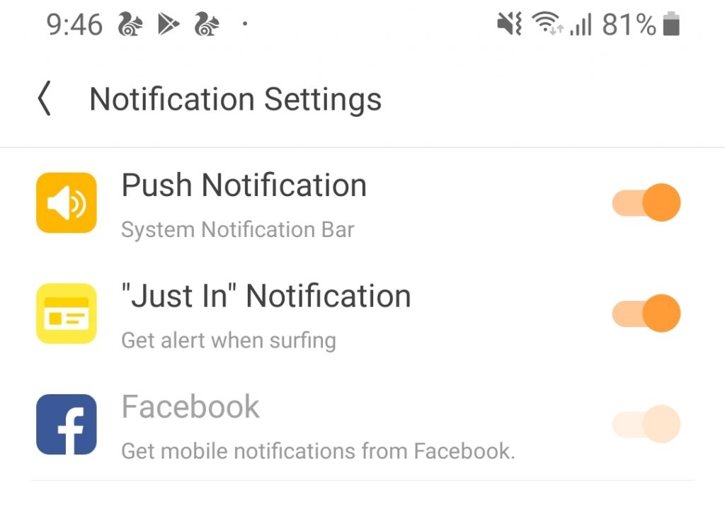 Stop UC Browser News Push Notifications