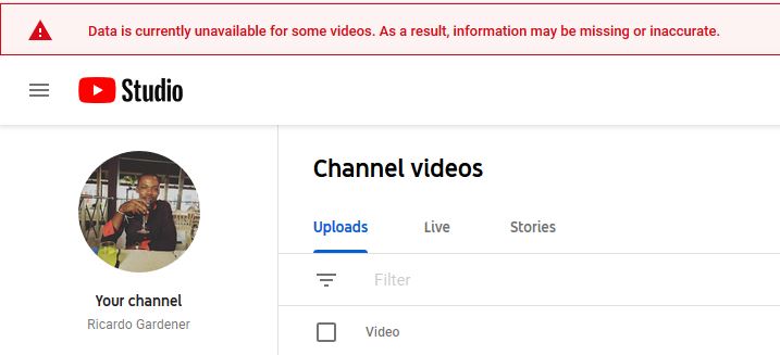 Data is currently unavailable for some videos YouTube Studio