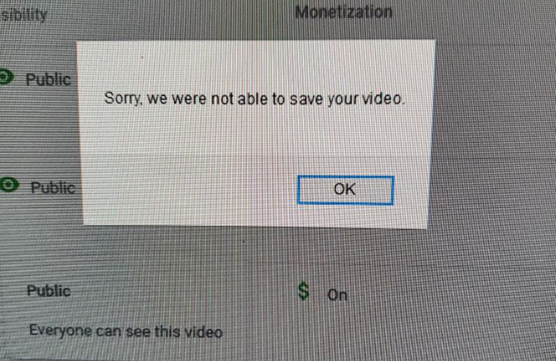 YouTube Failed to Save Monetization Option