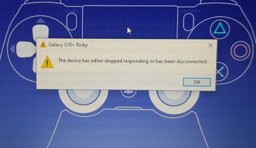 The device has either stopped responding or has been disconnected