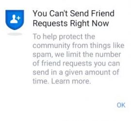 You can't send friend request right now Facebook
