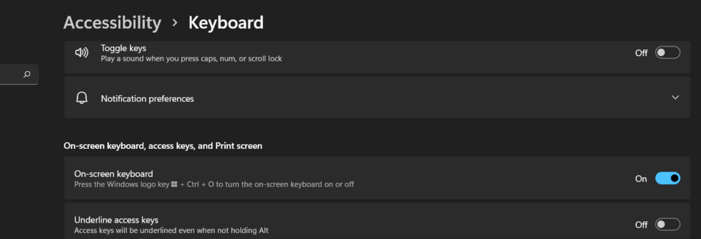 Enable Onscreen keyboard Windows 11