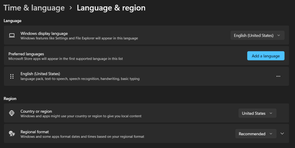 Change Language and Region Windows 11