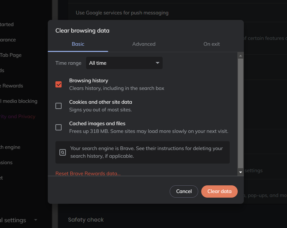 Brave browser Clear History